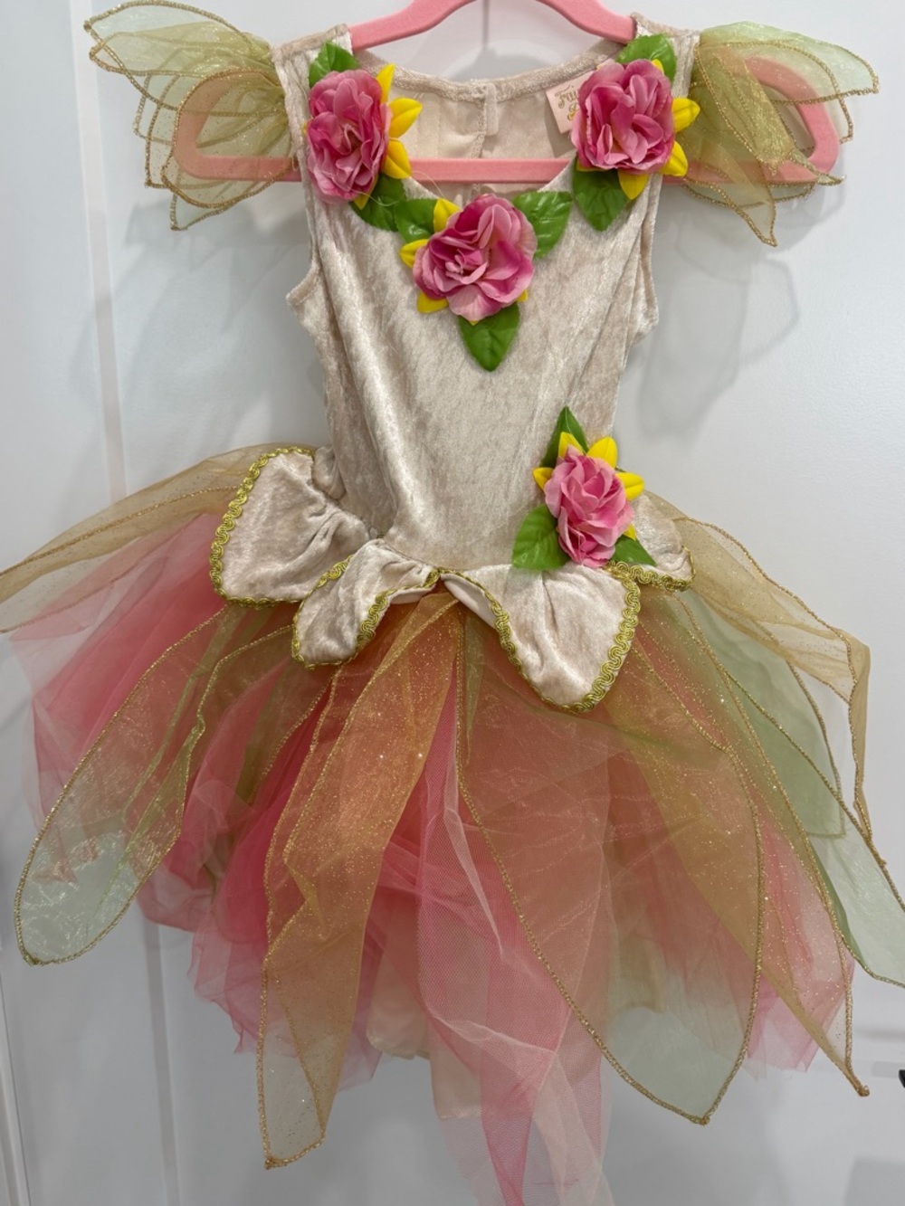 Girls Floral Pink & Gold Fairy Dress-Up Costume for Kids